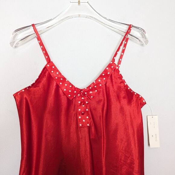 Body Drama Vintage 90's Red Satin Mini Slip Dress Polka Dot Collar Button Detail - Picture 8 of 9